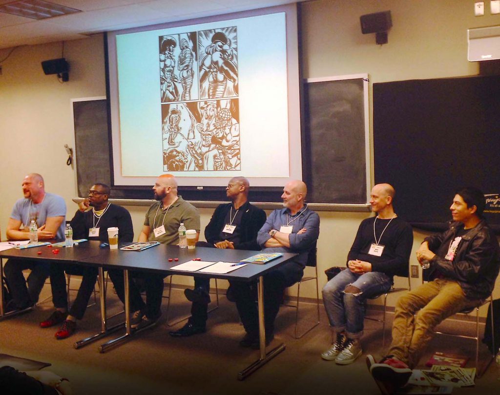 Porn This Way: Male Sexuality in Queer Comics. Justin Hall, Darieck Scott, Steve MacIsaac, C. Edwards, Jon Edwards, Mike Diana, Carlo Quispe. Q&C 2015 NYC.
